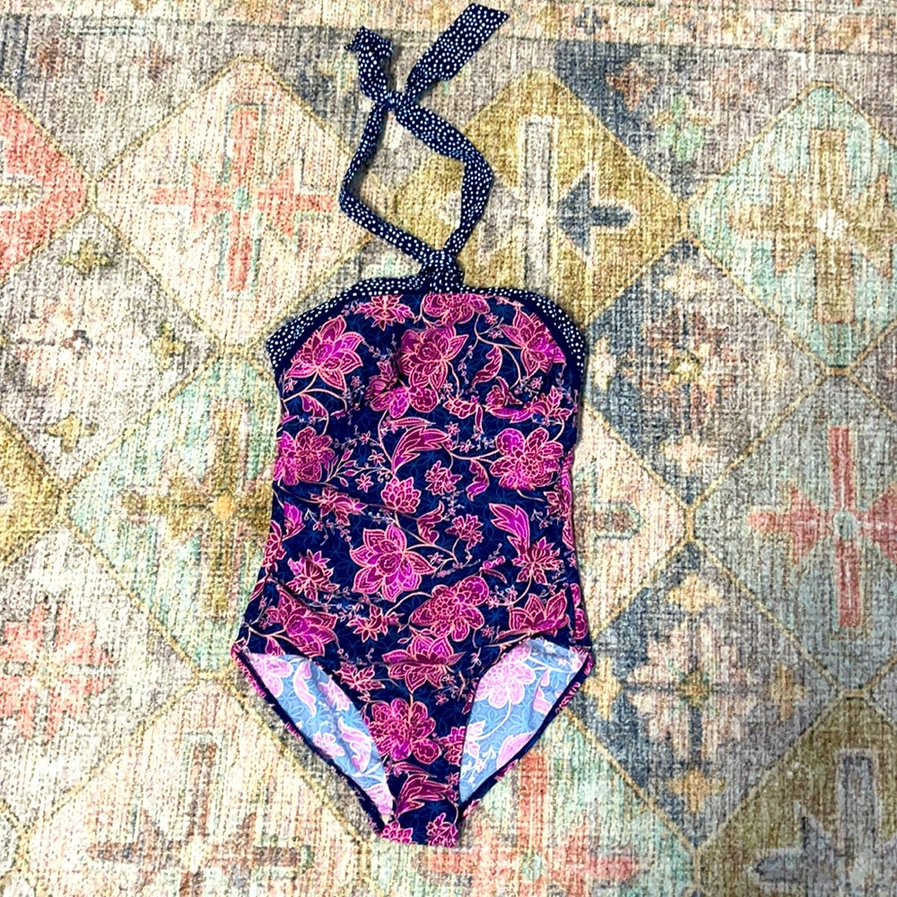 Merona Lotus Flower Floral Halter Swimsuit‎ with side Rouching